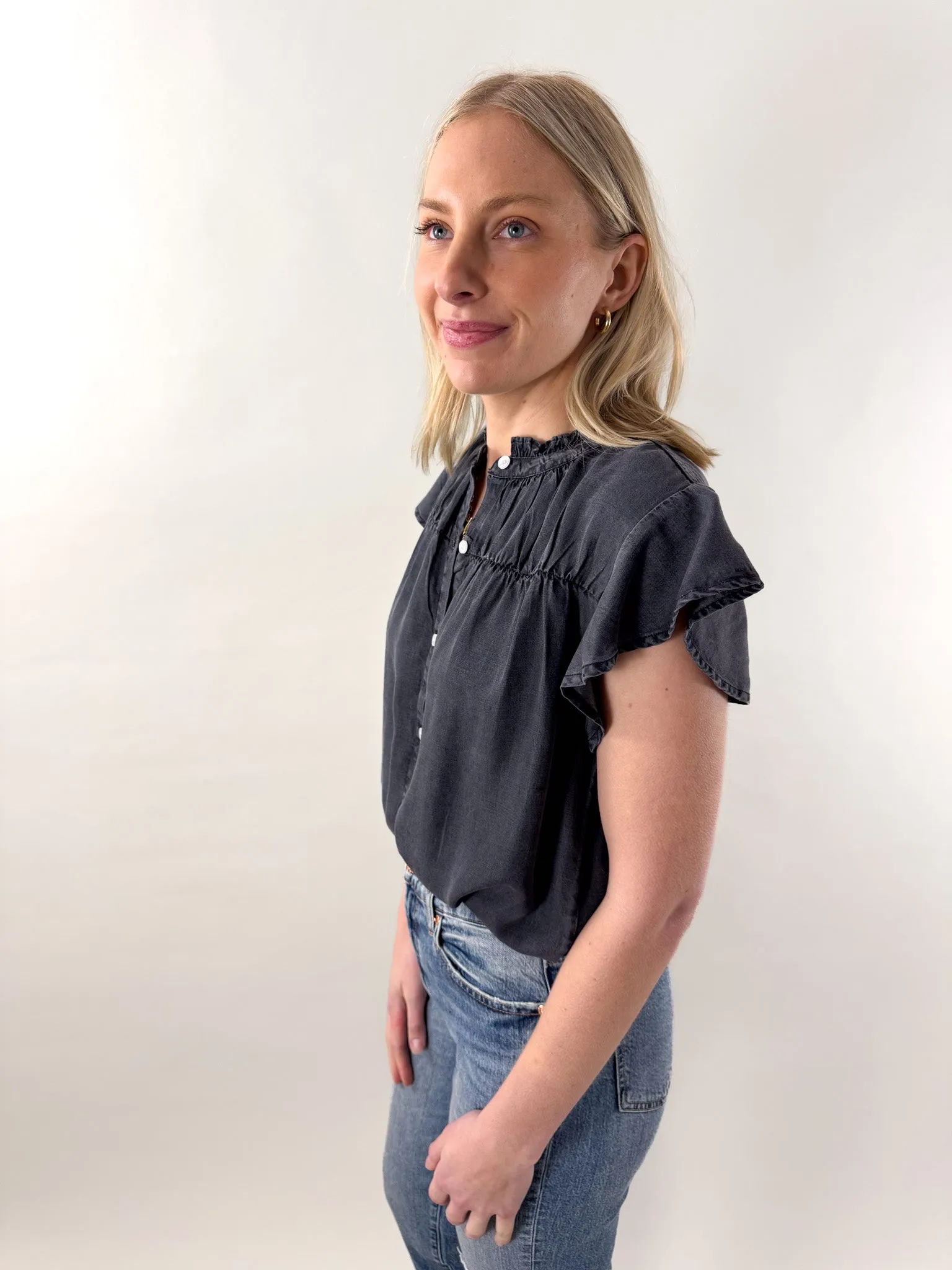 Becca Washed Black Button Blouse