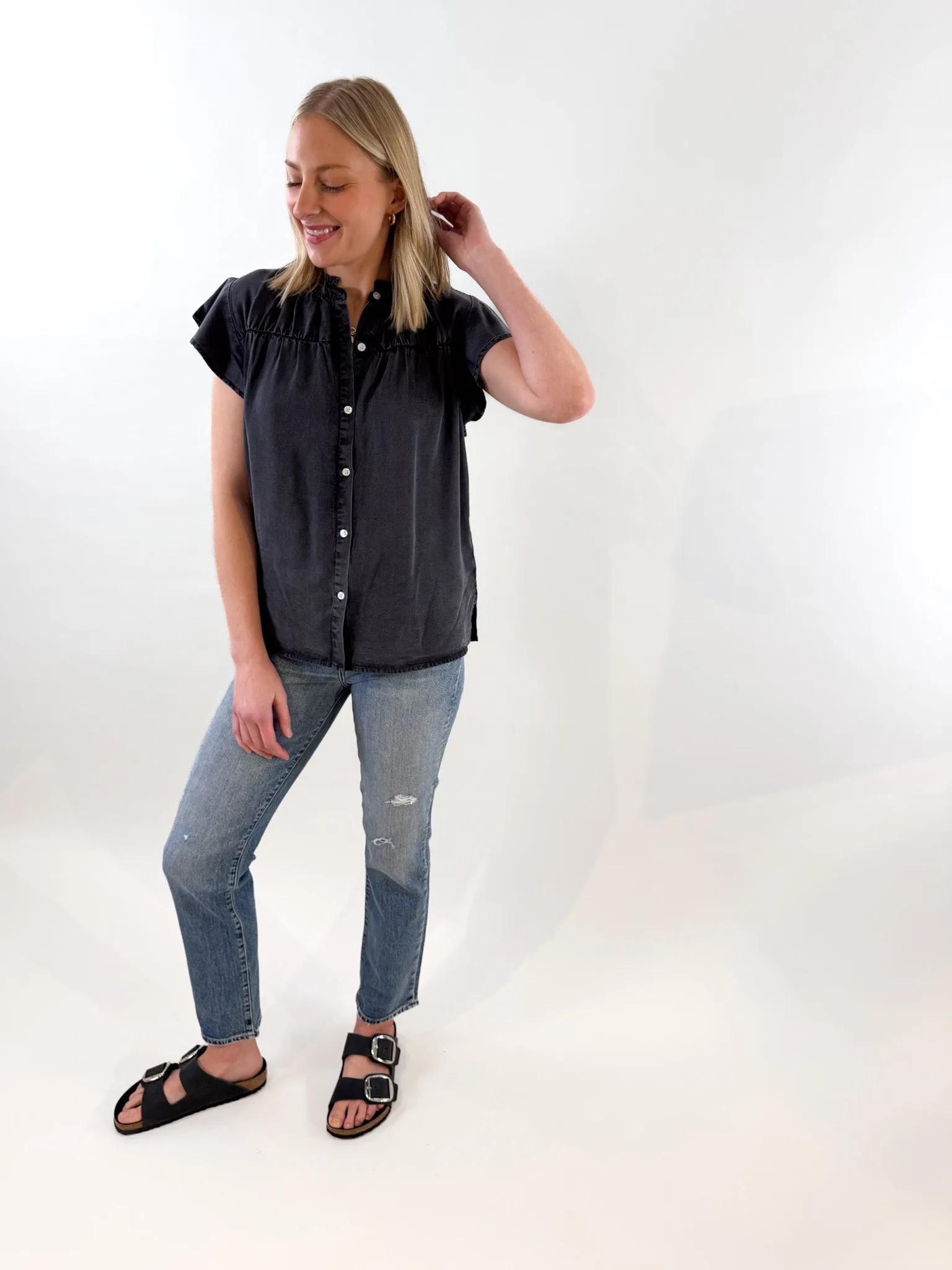 Becca Washed Black Button Blouse
