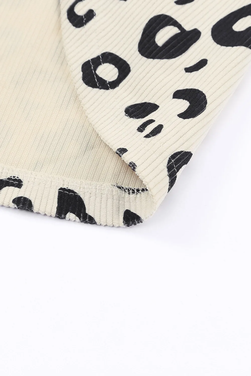 Beige Leopard Print Flap Pocket Corduroy Jacket