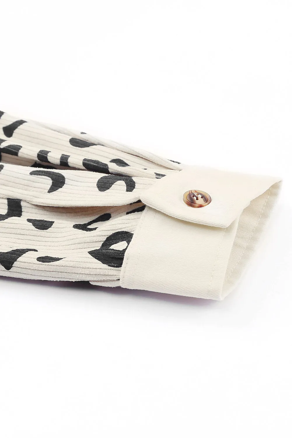 Beige Leopard Print Flap Pocket Corduroy Jacket