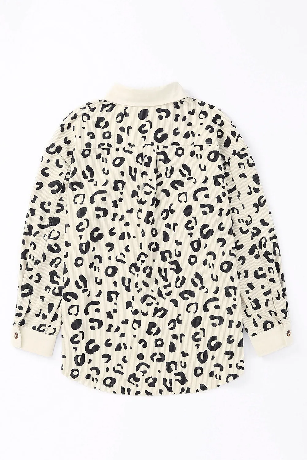 Beige Leopard Print Flap Pocket Corduroy Jacket