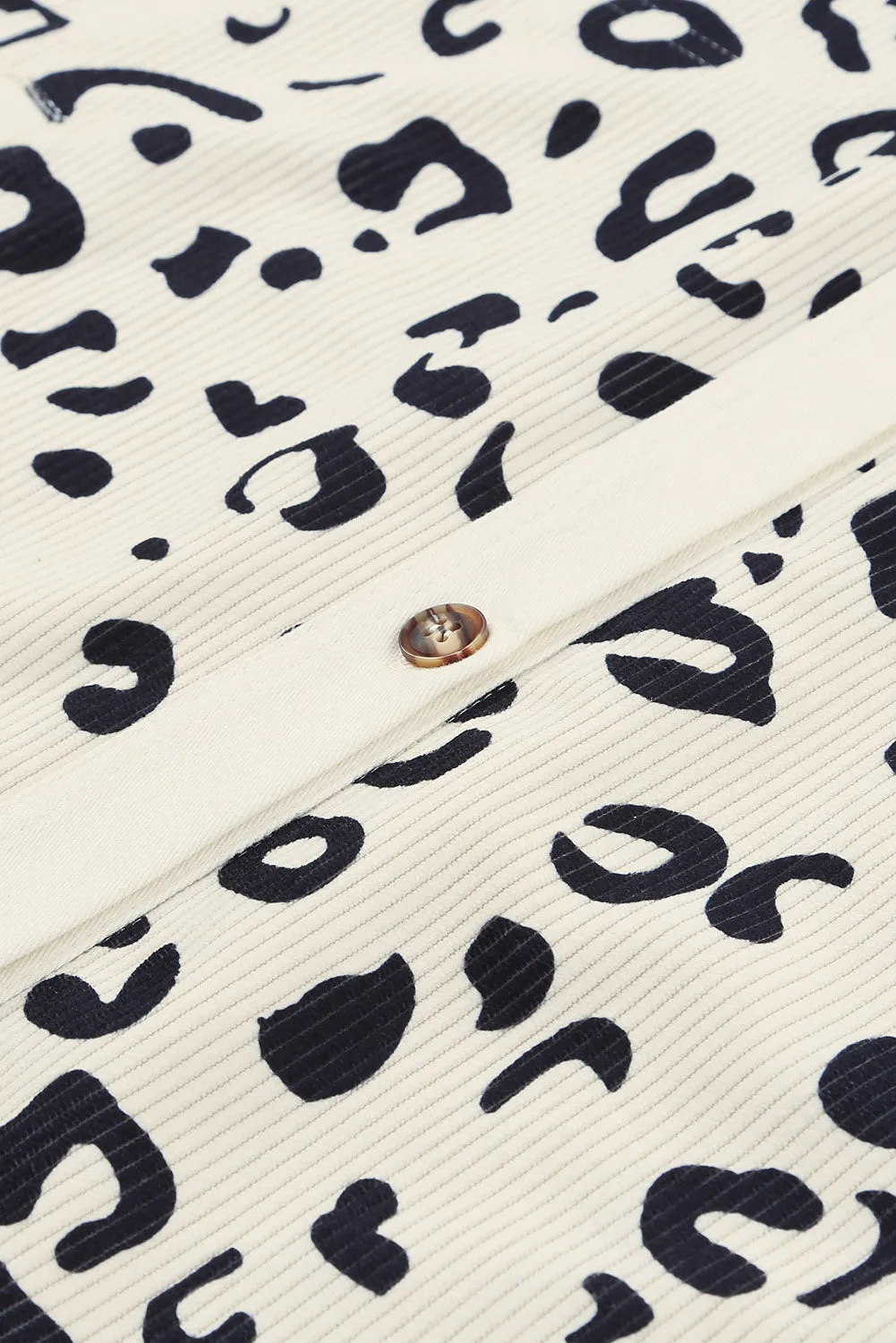 Beige Leopard Print Flap Pocket Corduroy Jacket