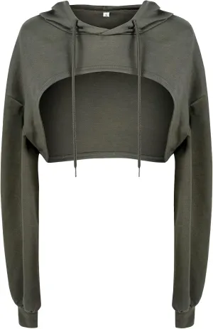 BEJONS Women Long Sleeve Cropped Super Crop Top Hoodies Sweatshirt Aesthetic Punk Hip Hop Dance Sexy Rave Cloth