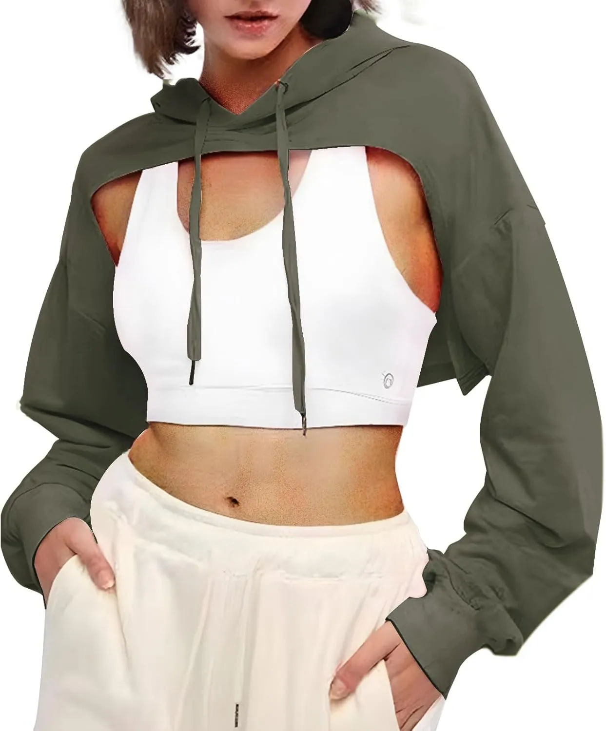 BEJONS Women Long Sleeve Cropped Super Crop Top Hoodies Sweatshirt Aesthetic Punk Hip Hop Dance Sexy Rave Cloth