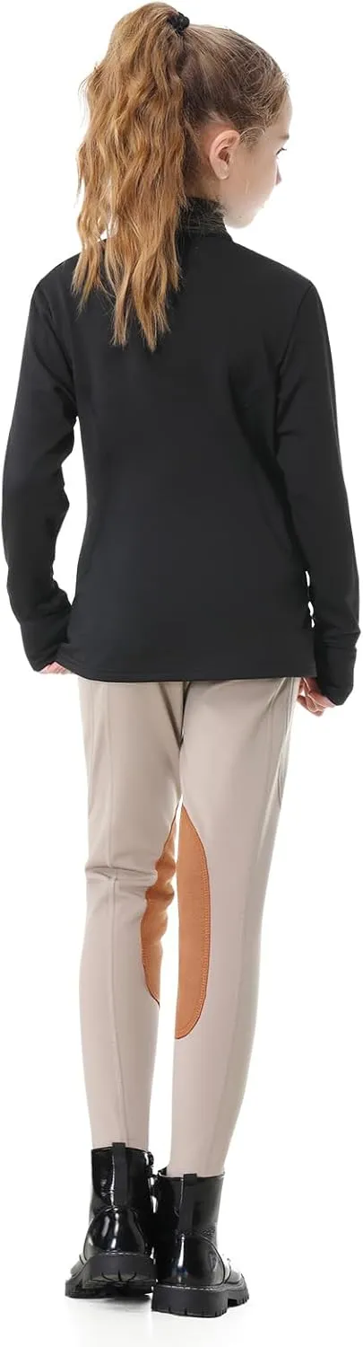 beroy Girls Fleece Long Sleeve Shirts Half Zip Equestrain Shirt Thermal Kids Horse Riding Shirts Thumbhole Pockets