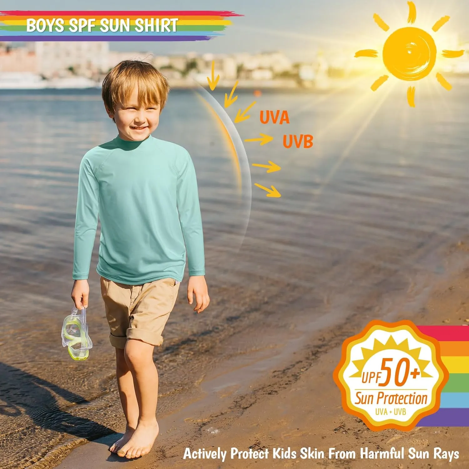 Boys Rash Guard Swim Shirts Long Sleeve UPF 50  Swimwear Youth Kids Sun Protection SPF Water Surfing Shirts Quick Dry