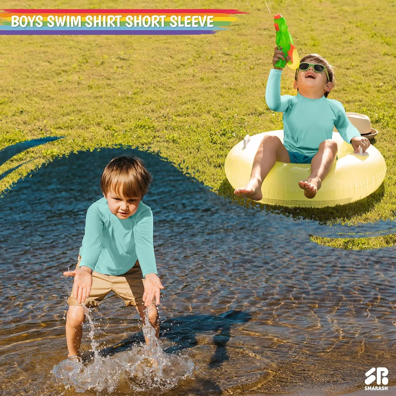 Boys Rash Guard Swim Shirts Long Sleeve UPF 50  Swimwear Youth Kids Sun Protection SPF Water Surfing Shirts Quick Dry