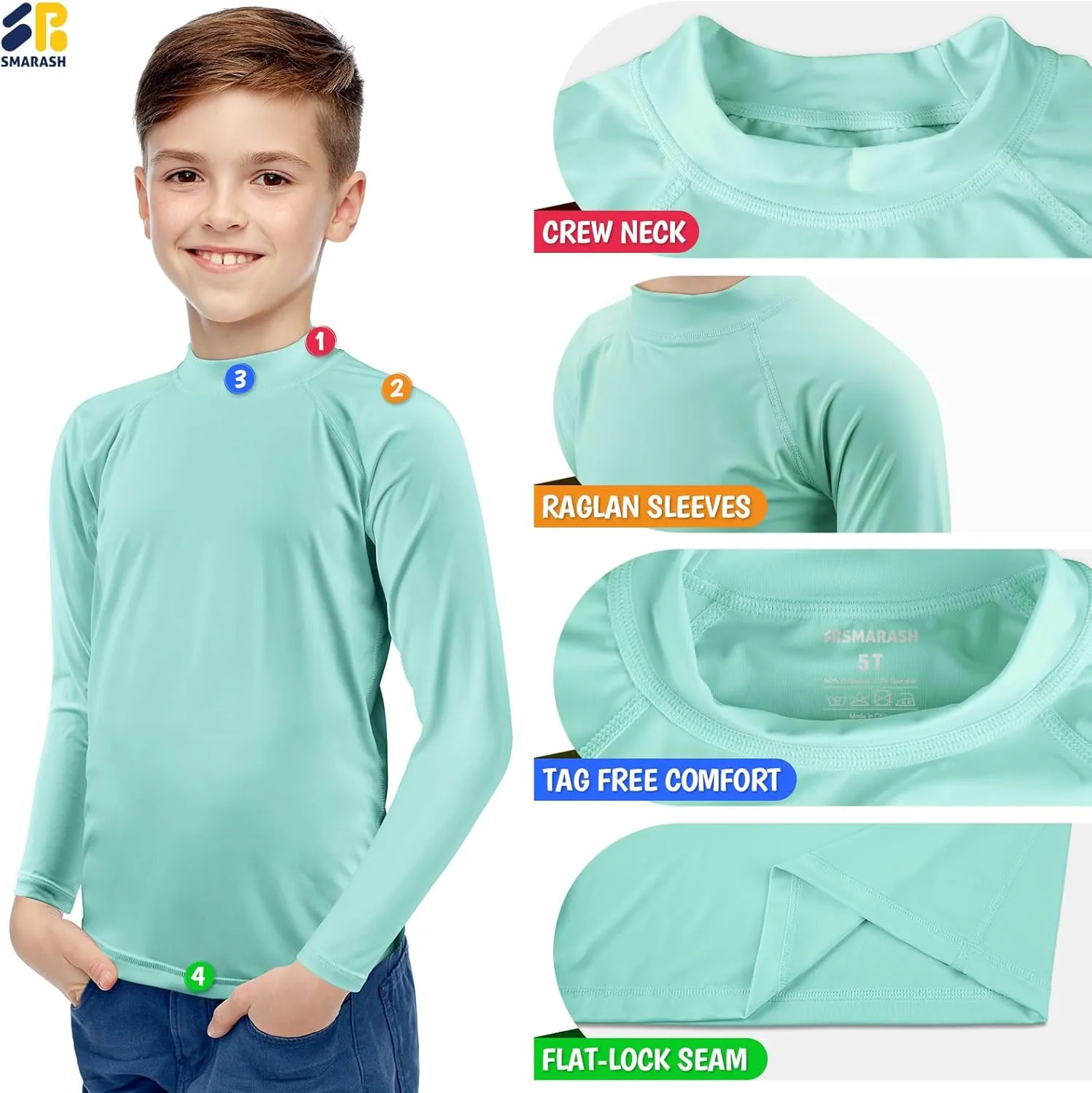 Boys Rash Guard Swim Shirts Long Sleeve UPF 50  Swimwear Youth Kids Sun Protection SPF Water Surfing Shirts Quick Dry