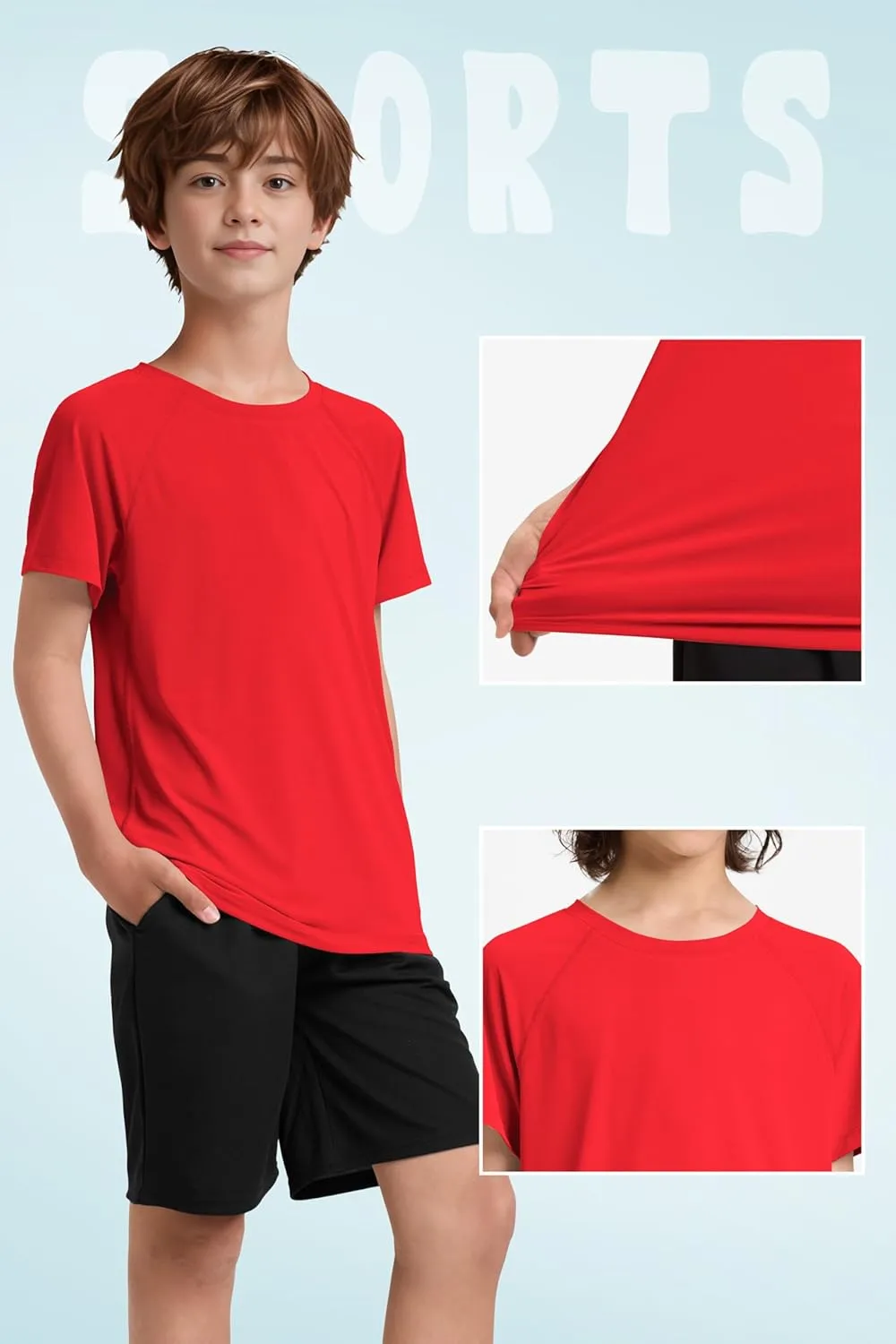Boys UPF 50  Mesh Athletic Quick Dry T-Shirts Moisture Wicking Active Short Sleeve Mesh Shirts Tops for Boys