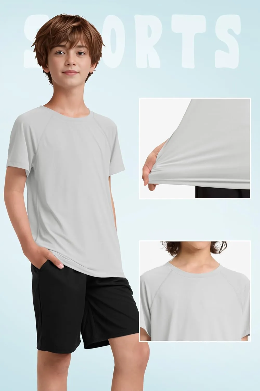 Boys UPF 50  Mesh Athletic Quick Dry T-Shirts Moisture Wicking Active Short Sleeve Mesh Shirts Tops for Boys
