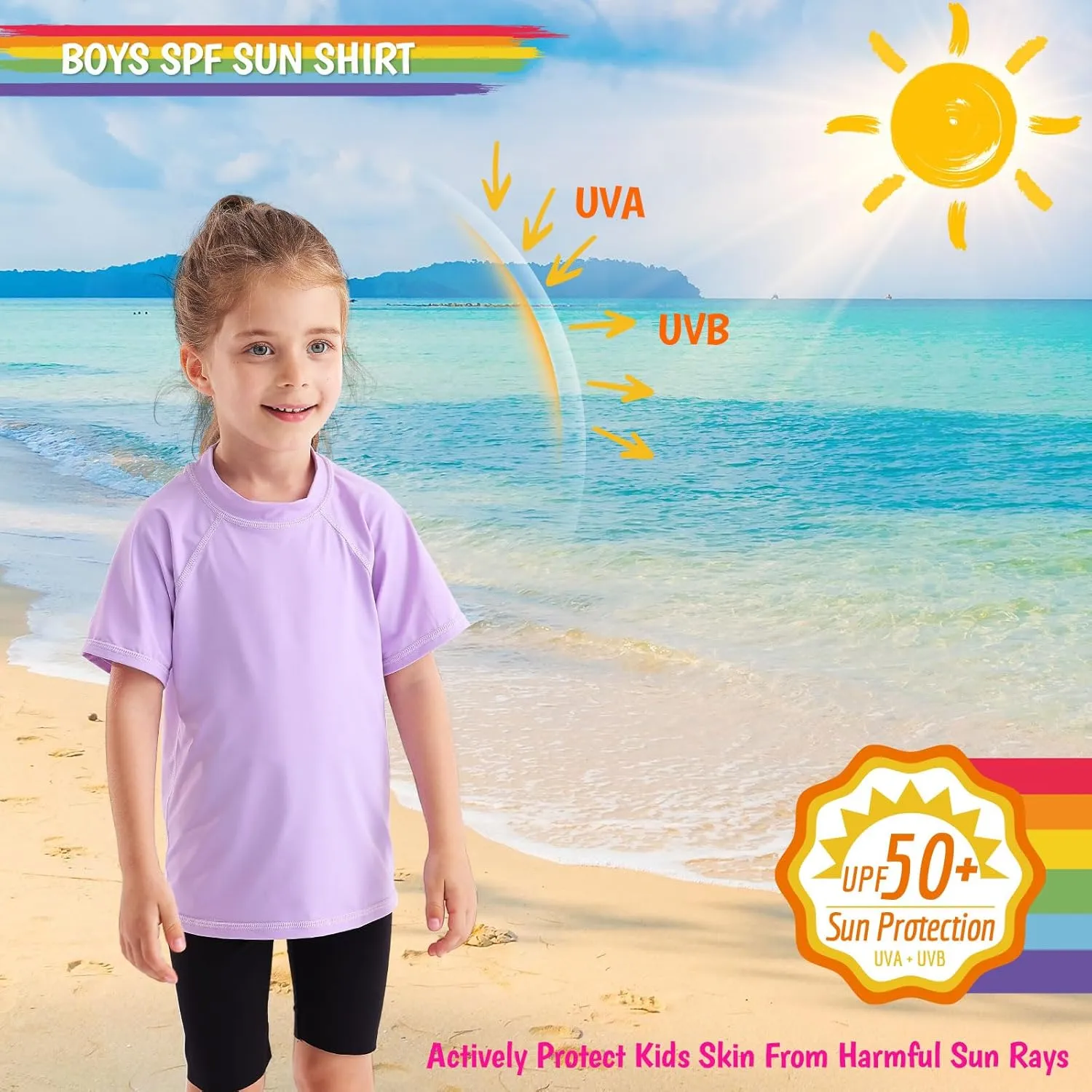 Boy's UPF 50  Rash Guard Swim Shirts Short Sleeve Sun Protection SPF Fishing Surfing Water Beach Shirts Quick Dry