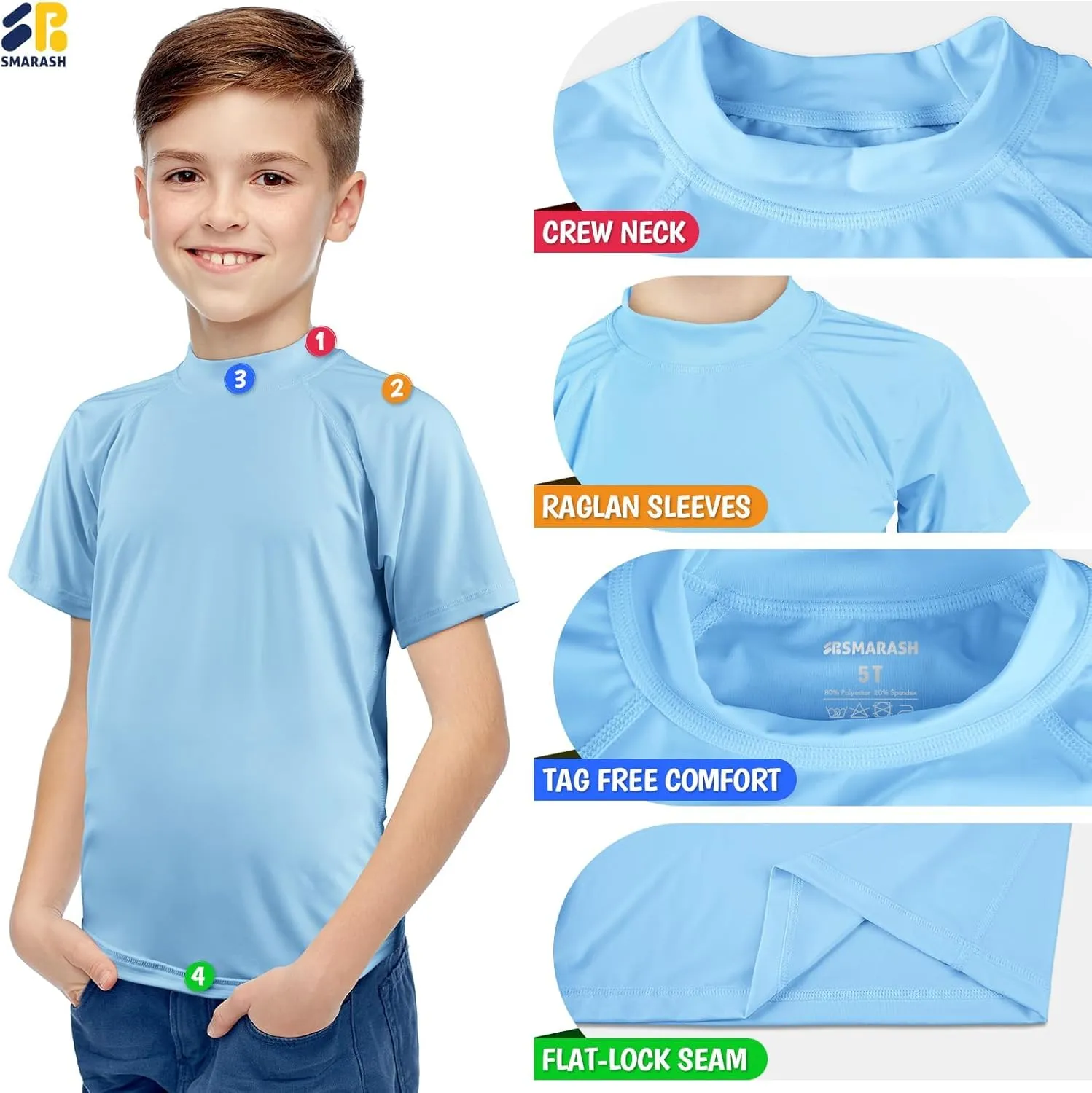 Boy's UPF 50  Rash Guard Swim Shirts Short Sleeve Sun Protection SPF Fishing Surfing Water Beach Shirts Quick Dry