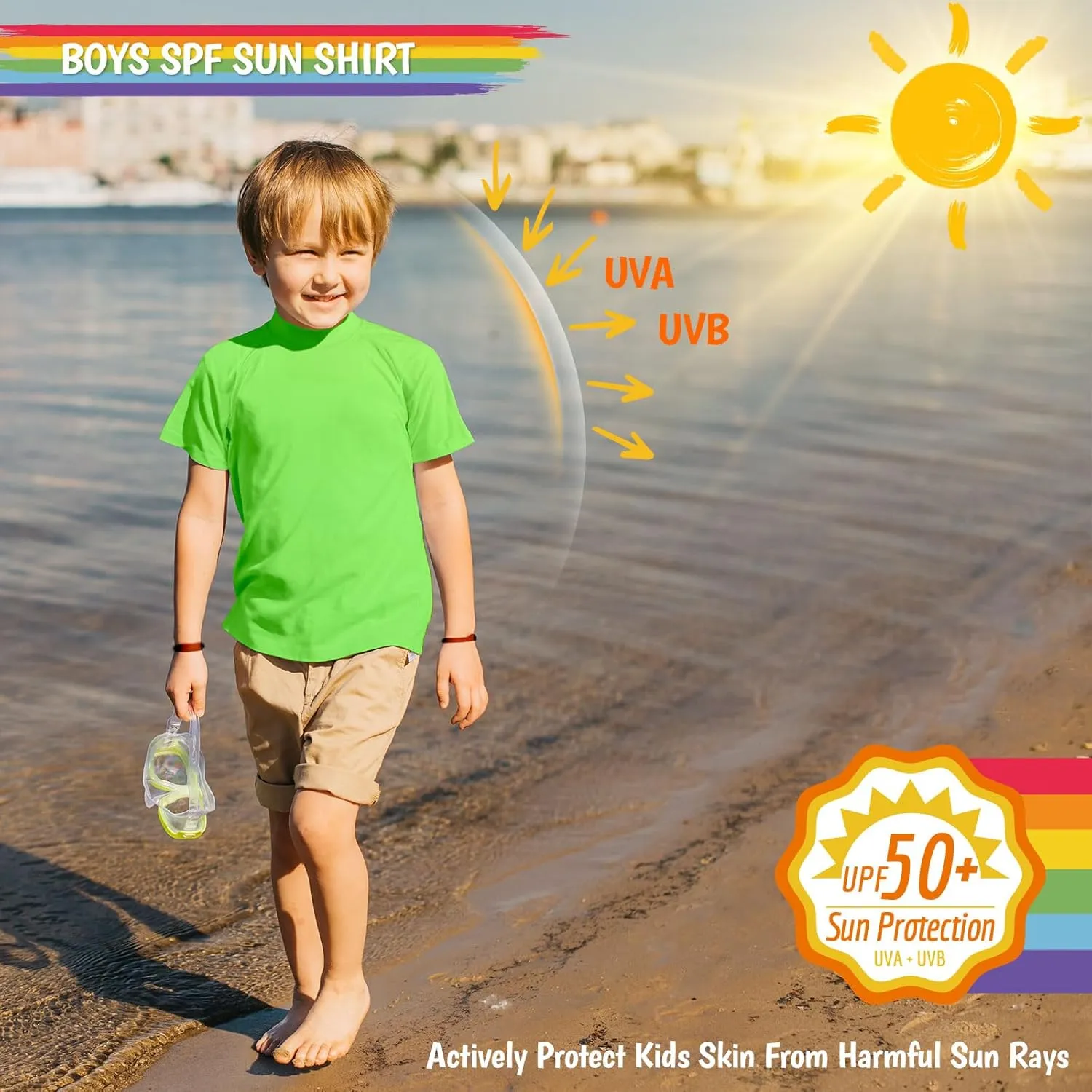 Boy's UPF 50  Rash Guard Swim Shirts Short Sleeve Sun Protection SPF Fishing Surfing Water Beach Shirts Quick Dry