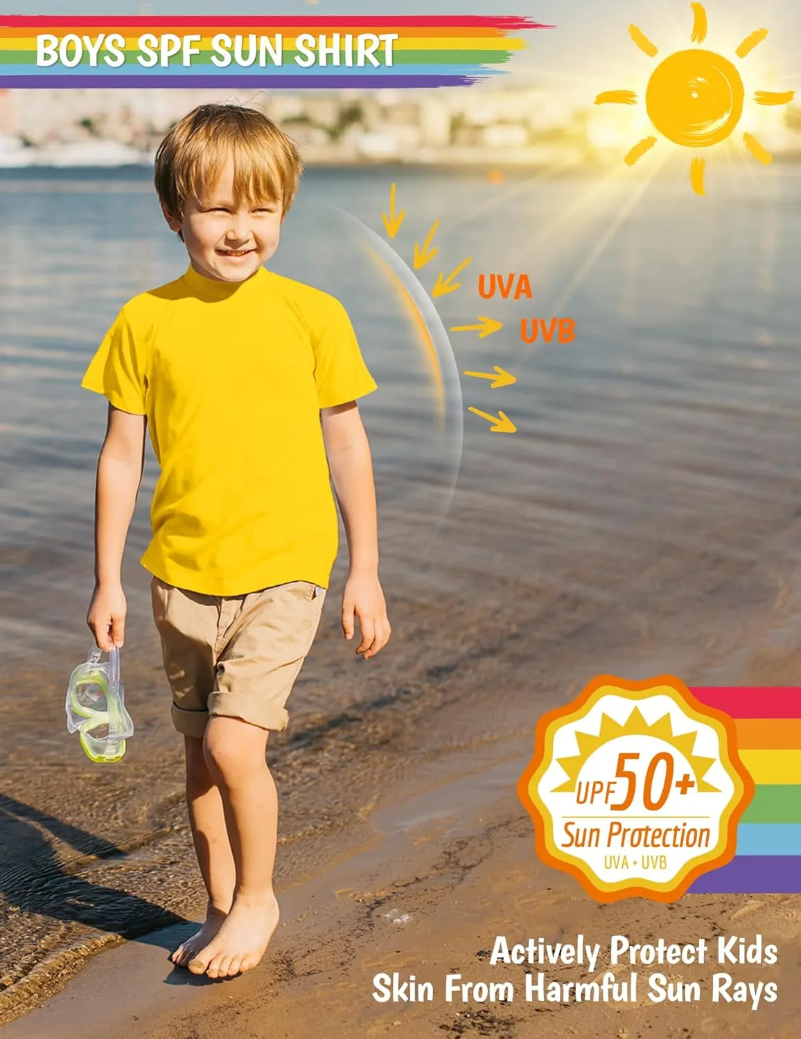 Boy's UPF 50  Rash Guard Swim Shirts Short Sleeve Sun Protection SPF Fishing Surfing Water Beach Shirts Quick Dry