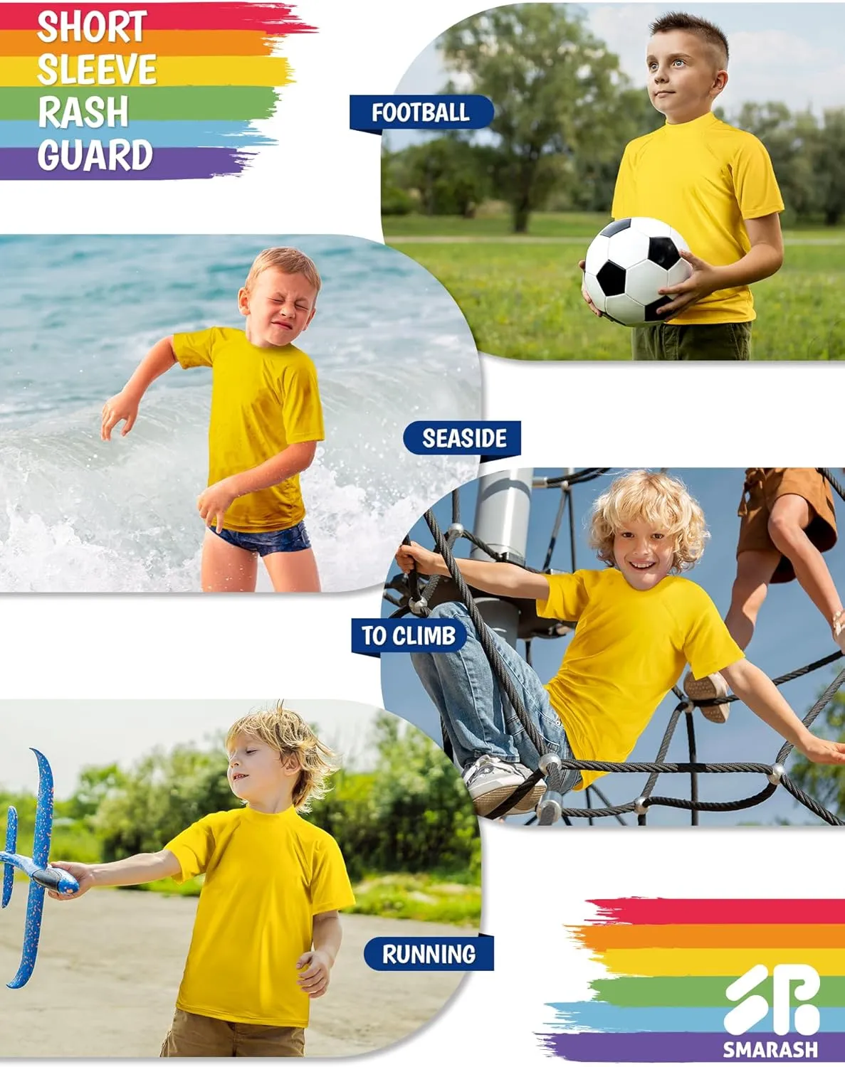 Boy's UPF 50  Rash Guard Swim Shirts Short Sleeve Sun Protection SPF Fishing Surfing Water Beach Shirts Quick Dry