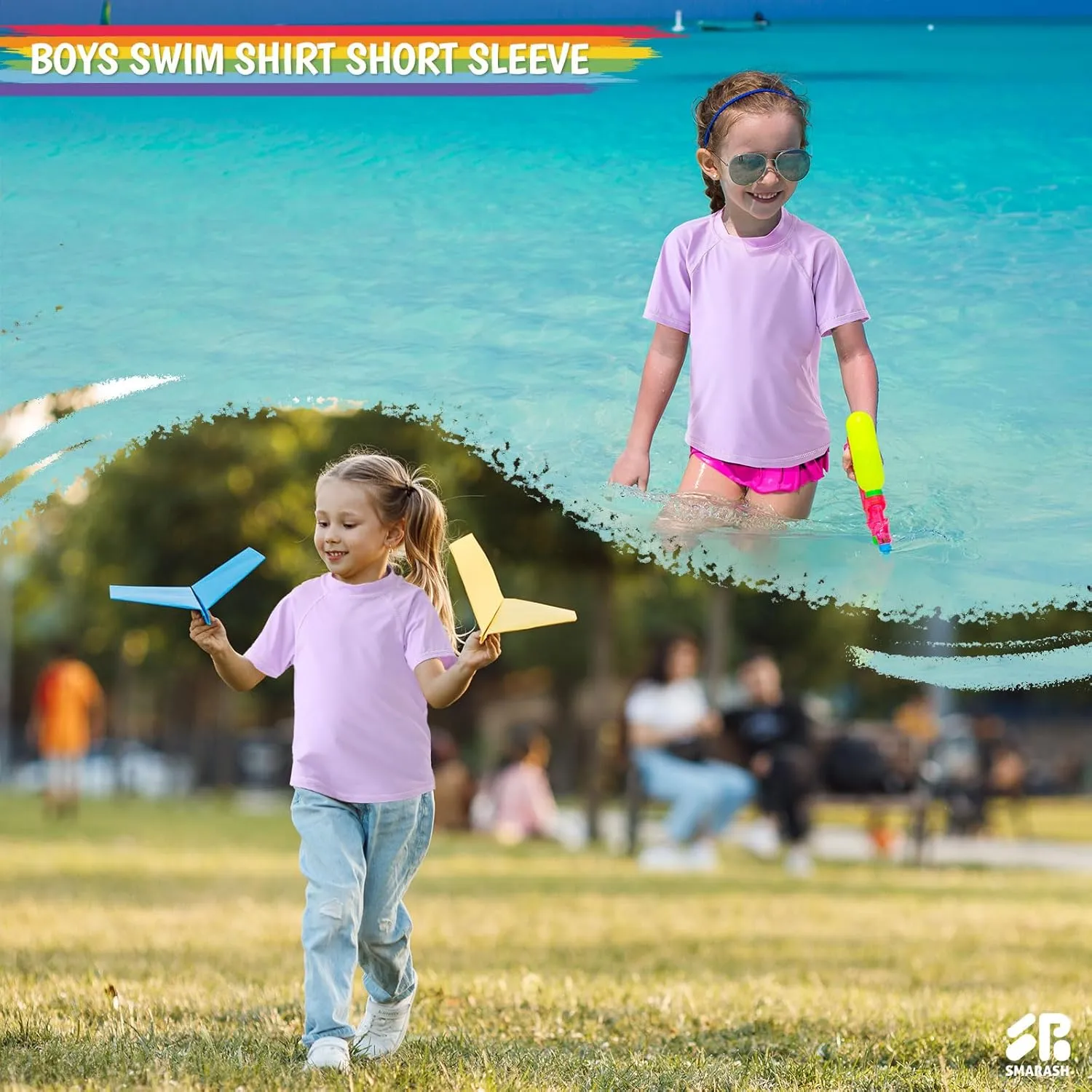 Boy's UPF 50  Rash Guard Swim Shirts Short Sleeve Sun Protection SPF Fishing Surfing Water Beach Shirts Quick Dry