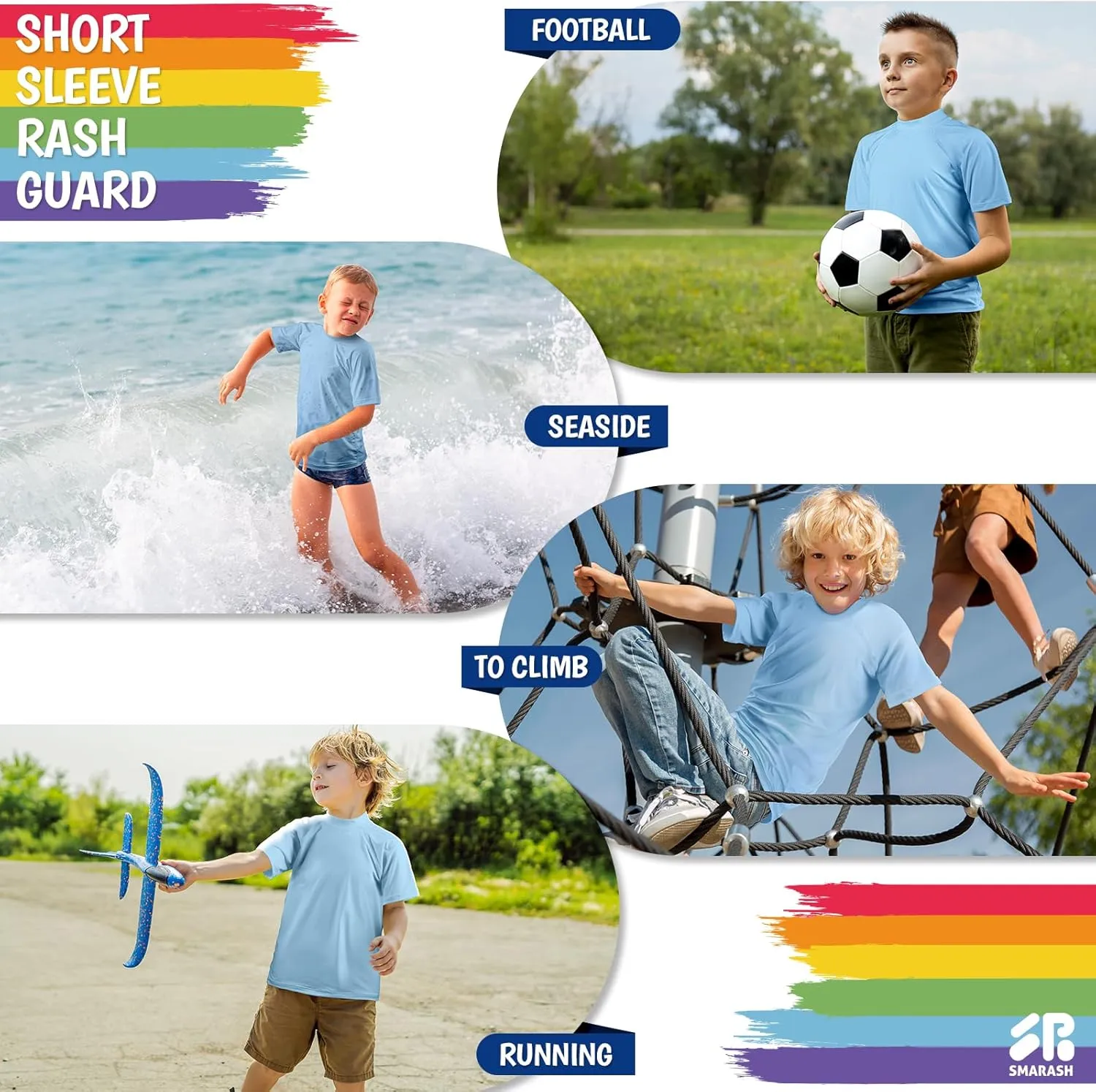 Boy's UPF 50  Rash Guard Swim Shirts Short Sleeve Sun Protection SPF Fishing Surfing Water Beach Shirts Quick Dry
