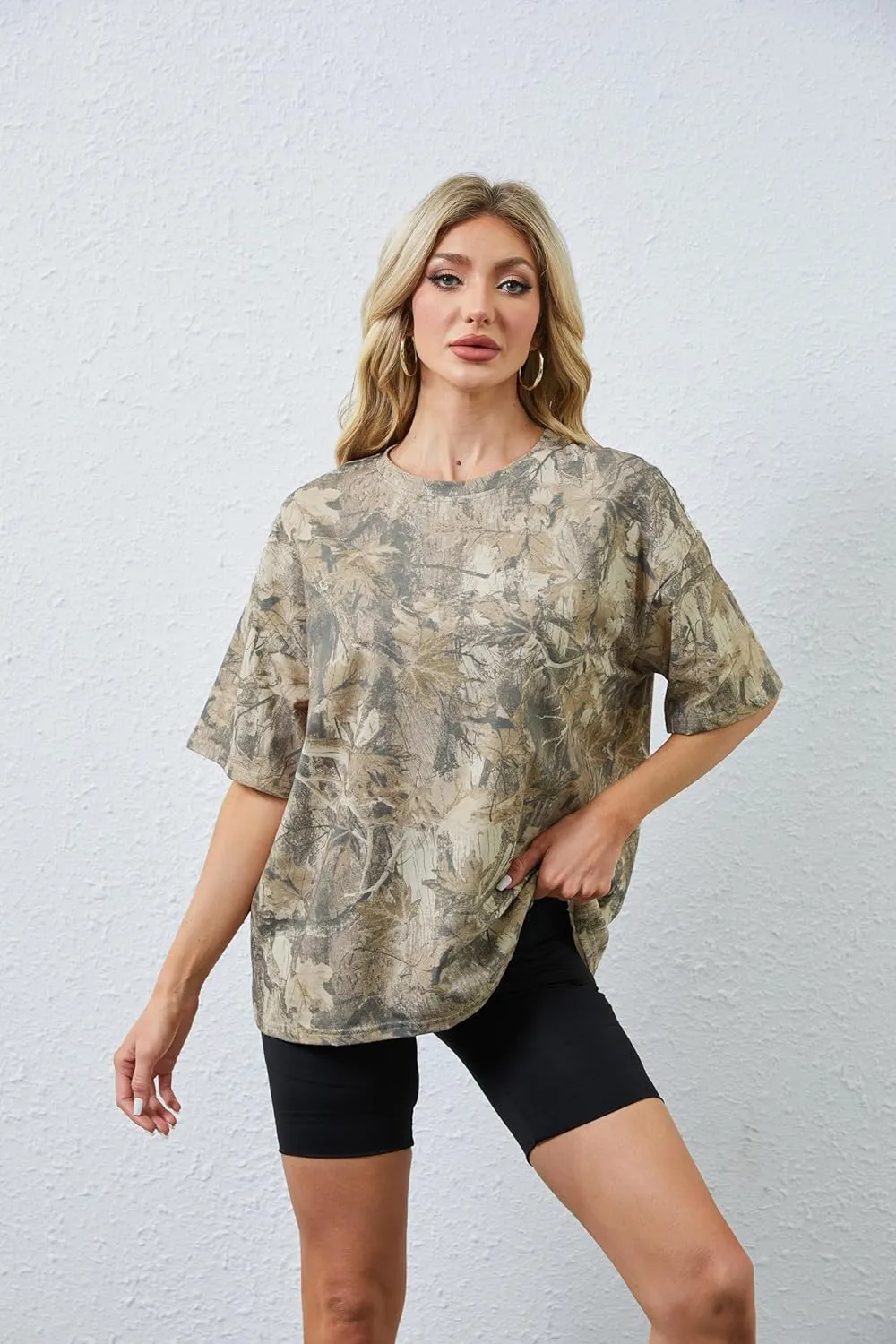 Camo Shirt for Women Mens Maple Leaf Print Short Sleeve Crewneck T-Shirts Summer Oversized Tee Shirts Streetwear