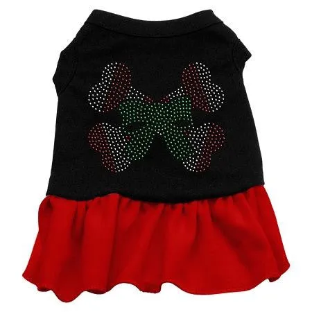 Candy Cane Crossbones Rhinestone Dog Dress - Black with Red-Extra Small