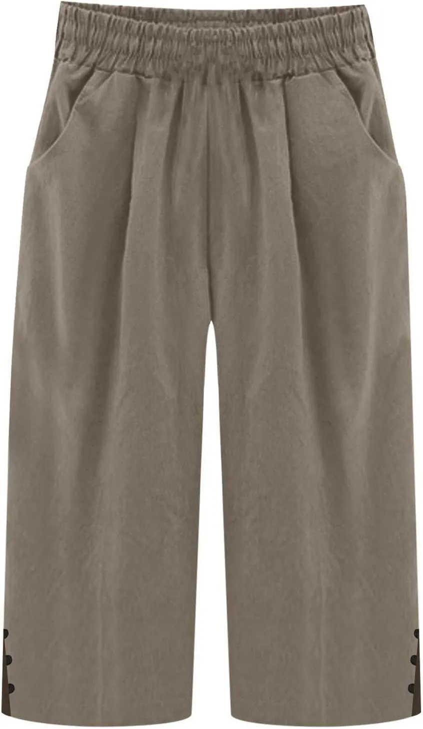 Capri Pants for Women Straight Wide Leg Linen Trousers Casual Lightweight Summer Clothing with Pockets
