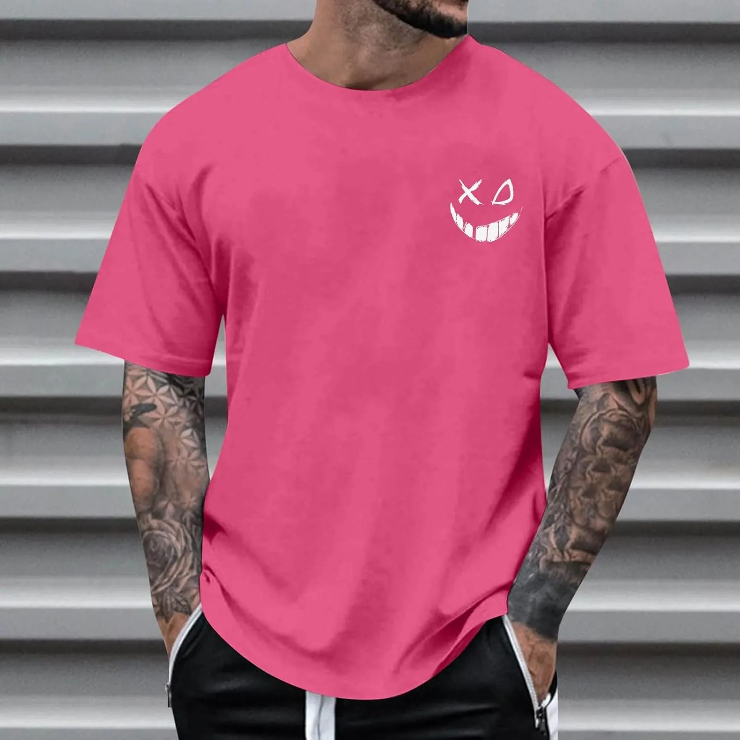 Casual Loose T Shirts for Men Summer Trendy Funny Print Short Sleeve Crewneck Pullover Lightweight Comfy Tees