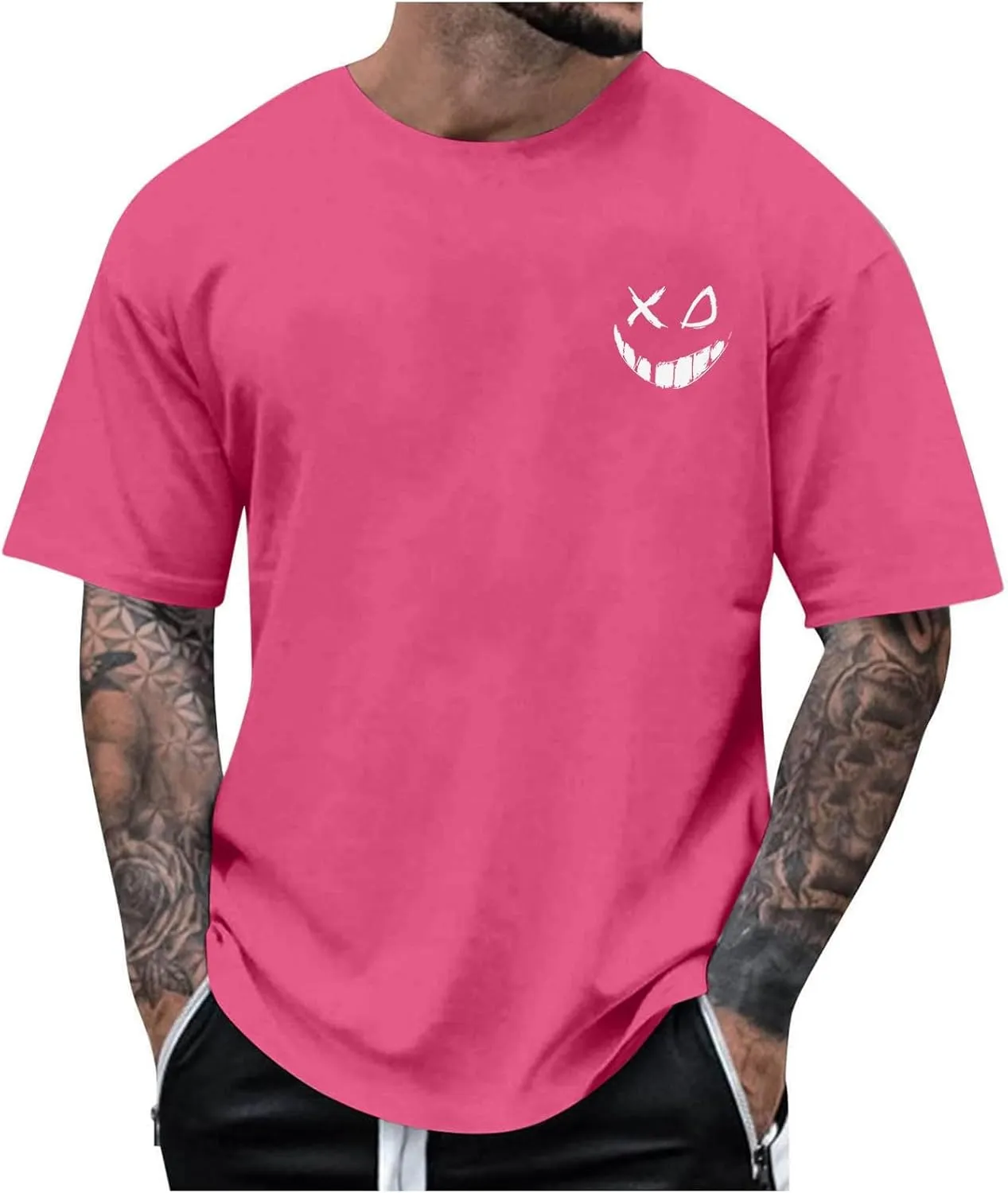 Casual Loose T Shirts for Men Summer Trendy Funny Print Short Sleeve Crewneck Pullover Lightweight Comfy Tees