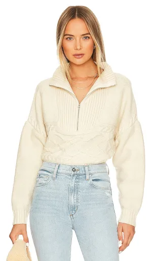 Central Park West Tiegen Cables Half Zip Sweater in Ivory