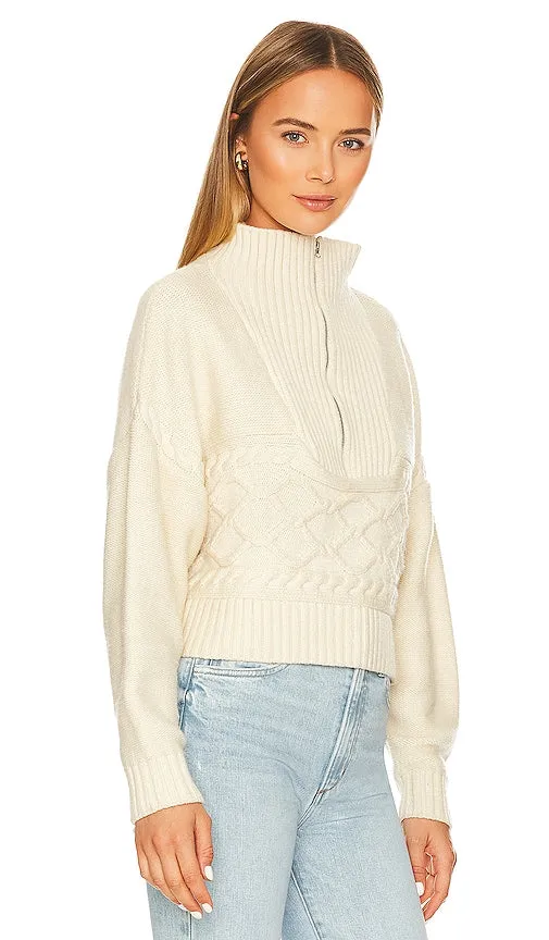 Central Park West Tiegen Cables Half Zip Sweater in Ivory