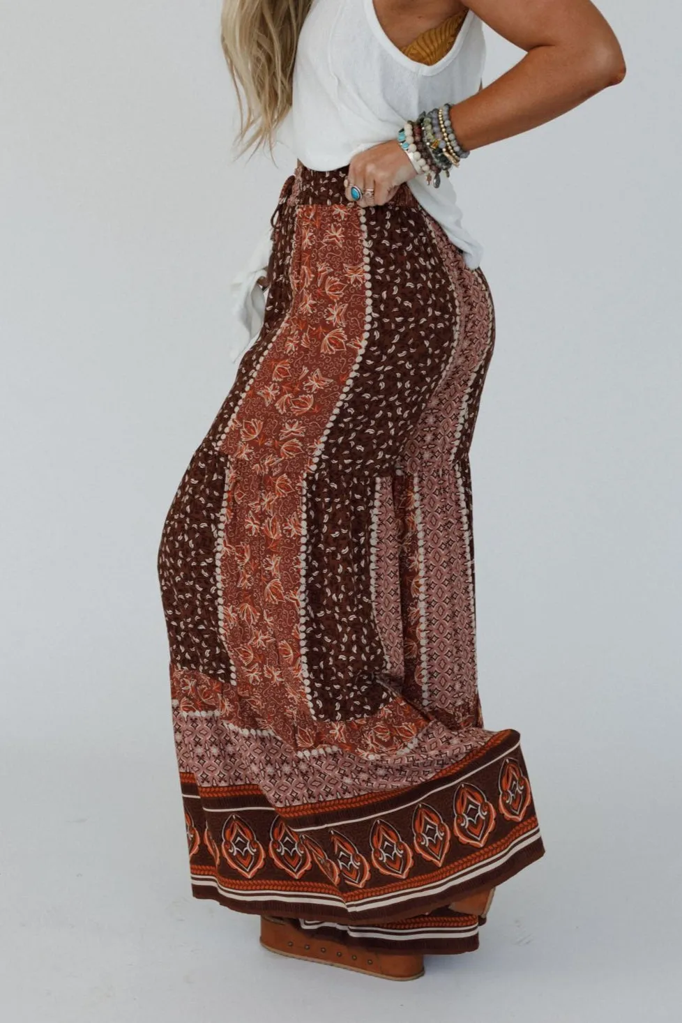 Chandler Tiered Wide Leg Pant - Brown