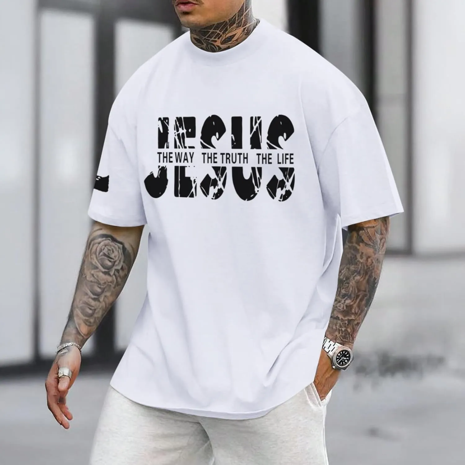 Christian Jesus Faith Shirts for Men God Religious Cross Bible Verse Inspirational Shirt Oversized Graphic Tees Tops