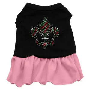 Christmas Fleur De Lis Rhinestone Dog Dress - Black with Pink-Extra Large