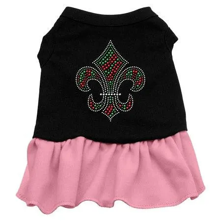 Christmas Fleur De Lis Rhinestone Dog Dress - Black with Pink-Extra Large