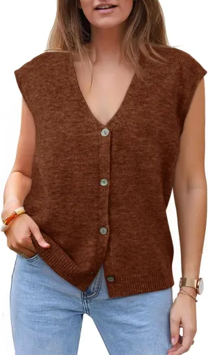 Cicy Bell Womens V Neck Sweater Vest Casual Button Down Knit Vest Outerwear Sleeveless Trendy Cardigans