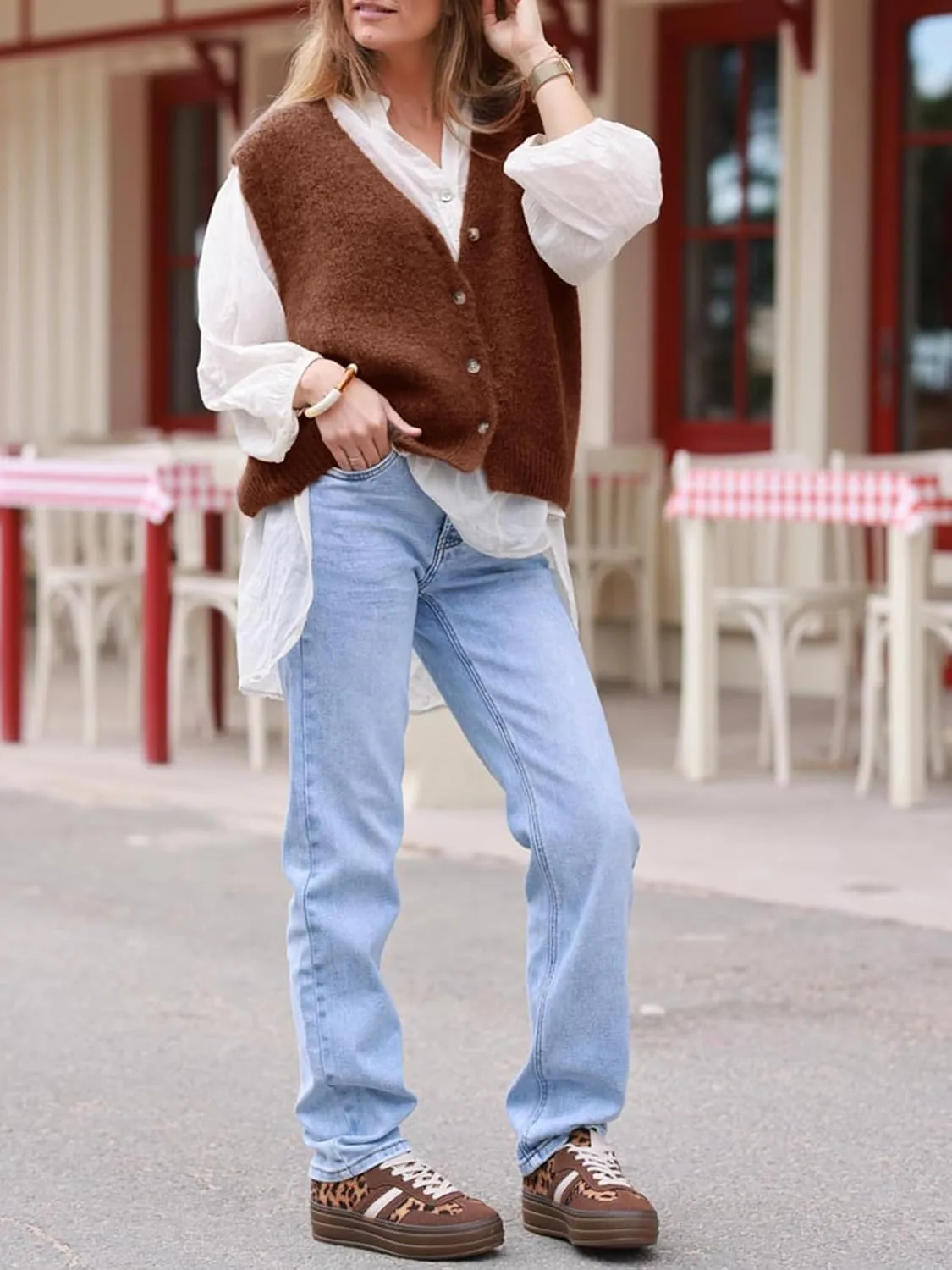 Cicy Bell Womens V Neck Sweater Vest Casual Button Down Knit Vest Outerwear Sleeveless Trendy Cardigans