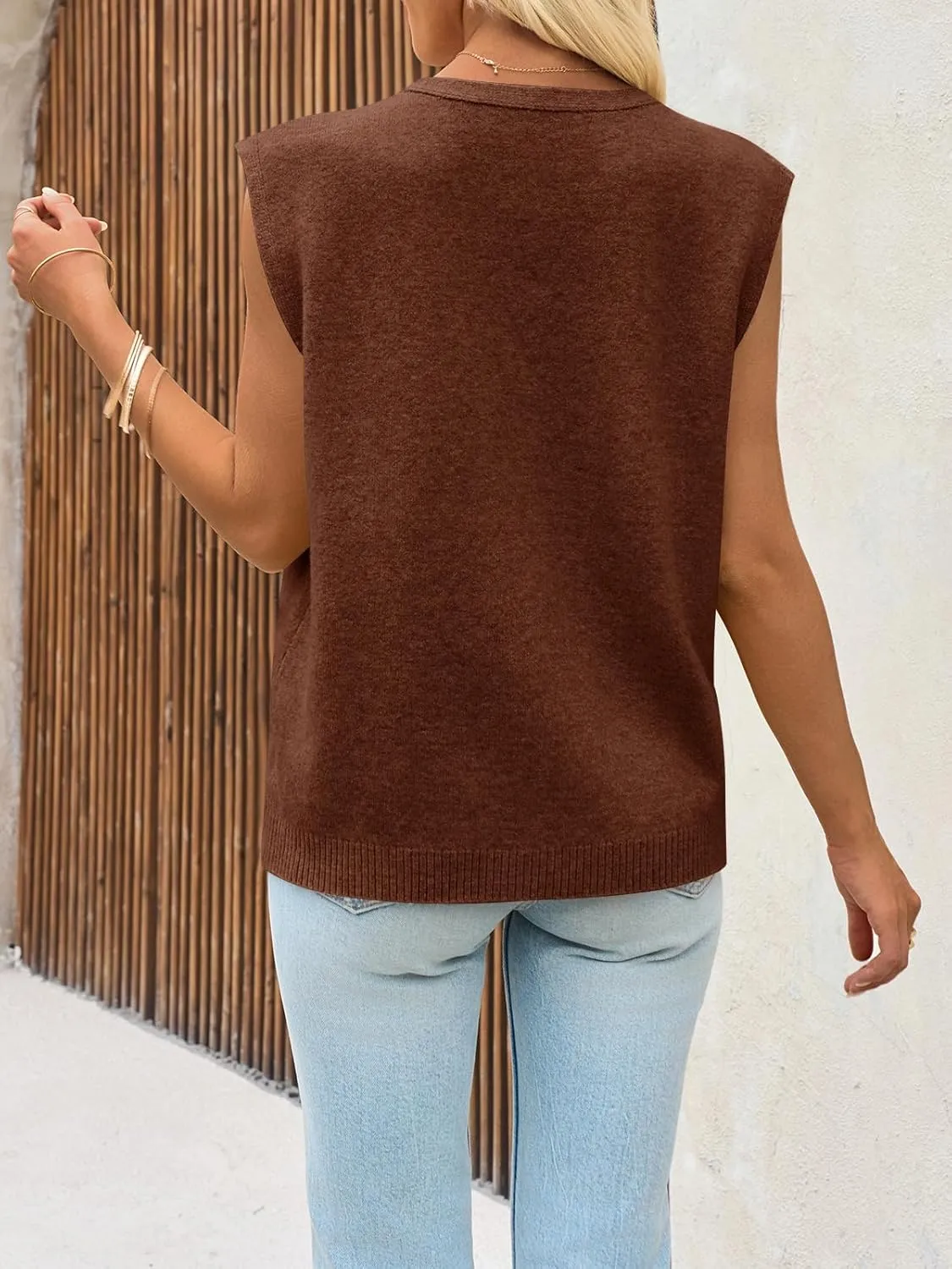 Cicy Bell Womens V Neck Sweater Vest Casual Button Down Knit Vest Outerwear Sleeveless Trendy Cardigans