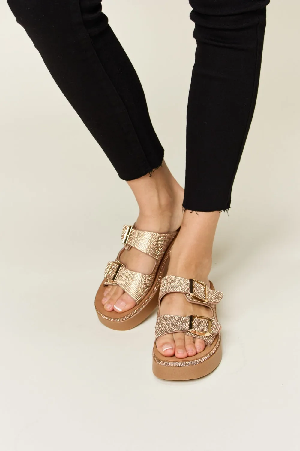 Clauda Rhinestone Buckled Wedge Sandals