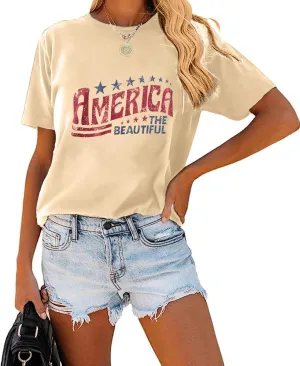 CM C&M WODRO Women American Flag Shirt 4th of July Shirts Star Stripes Patriotic Shirts Freedom Independence Tees Tops