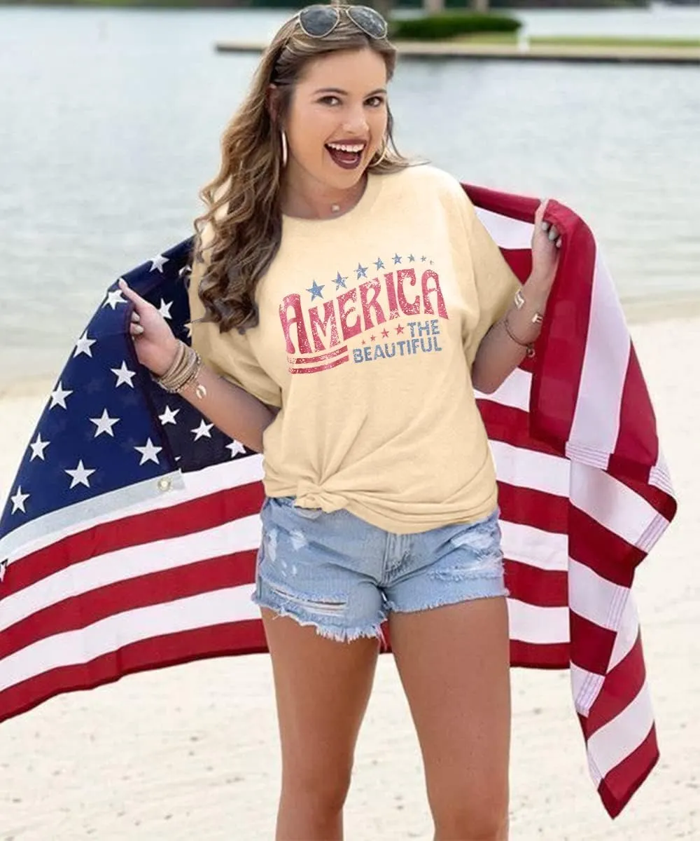 CM C&M WODRO Women American Flag Shirt 4th of July Shirts Star Stripes Patriotic Shirts Freedom Independence Tees Tops