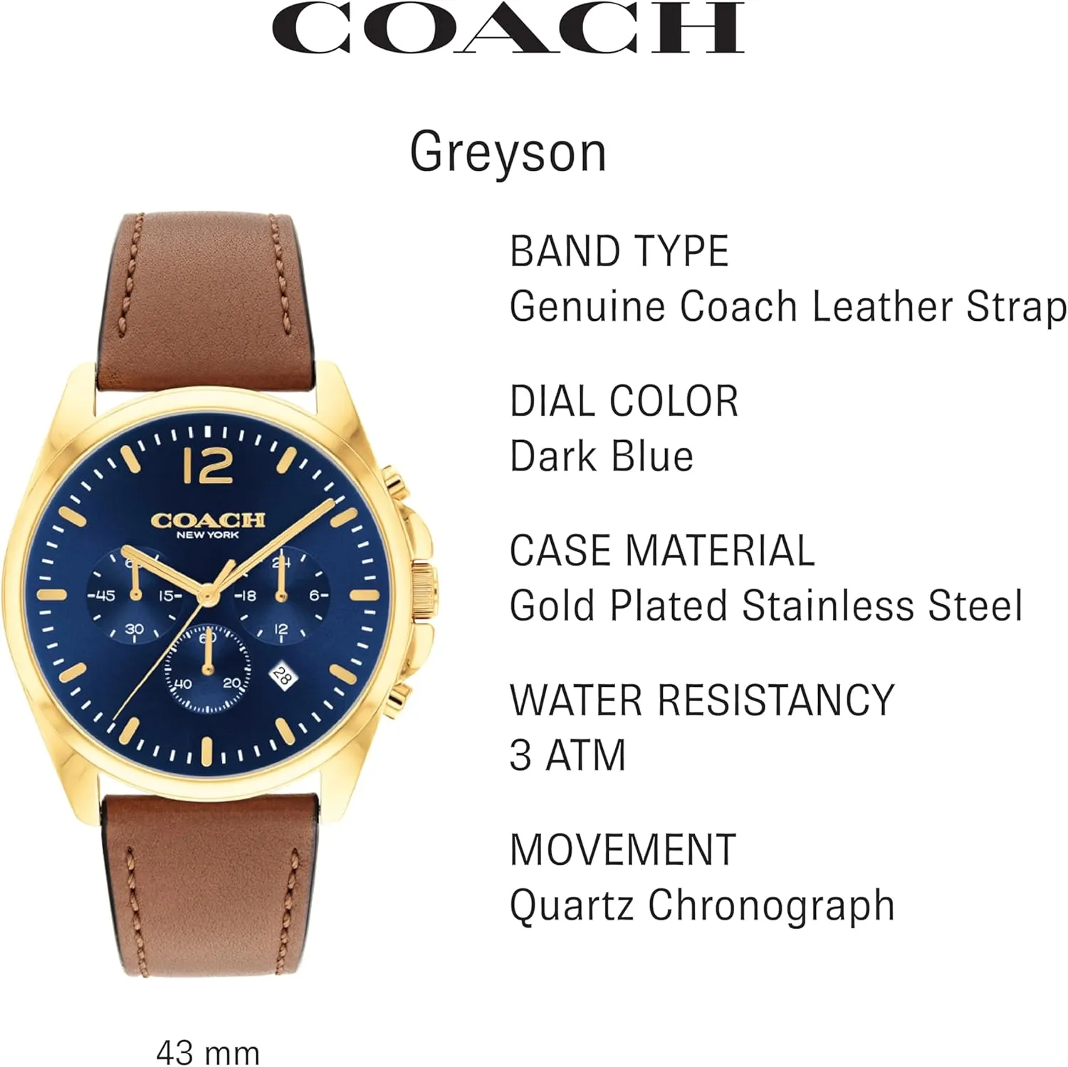 Coach Greyson Men's Versatile Watch | Functional Elegance | Stylish Timepiece for Everyday Wear | Water Resistant