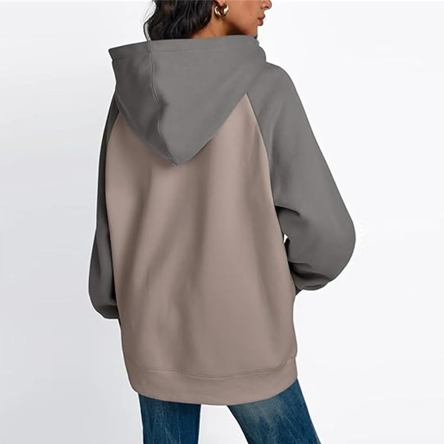 Color Block Hoodies for Women Trendy Oversized Raglan Sweatshirts Lightweight Fleece Cute Hoodies with Pockets