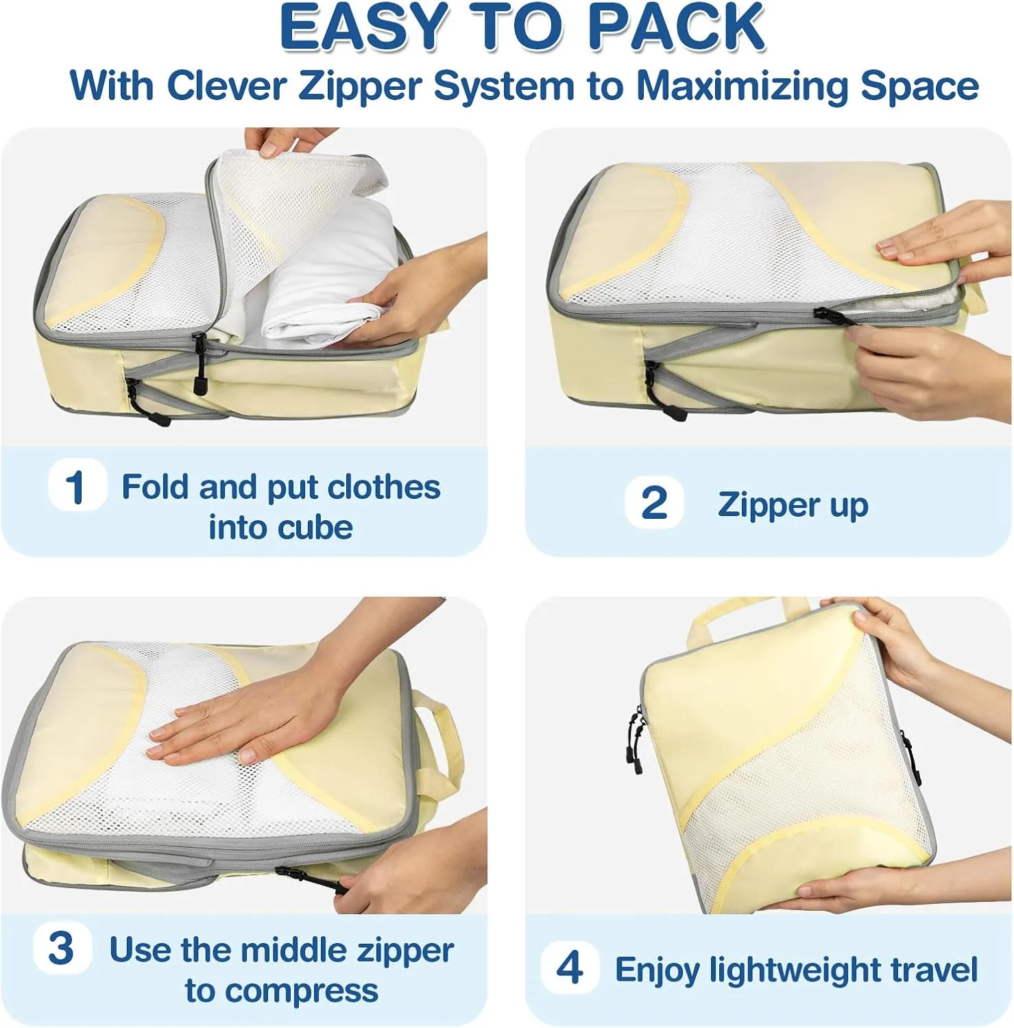 Compression Packing Cubes for Travel 6 Set Premium Luggage Organizers with 3 Travel Hangers, Expandable Ultra-Lightweight Mesh Trip Essentials Bags Durable for Vacations and Backpacking(Beige)