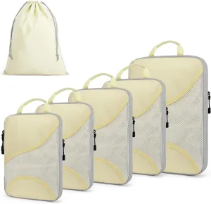 Compression Packing Cubes for Travel 6 Set Premium Luggage Organizers with 3 Travel Hangers, Expandable Ultra-Lightweight Mesh Trip Essentials Bags Durable for Vacations and Backpacking(Beige)