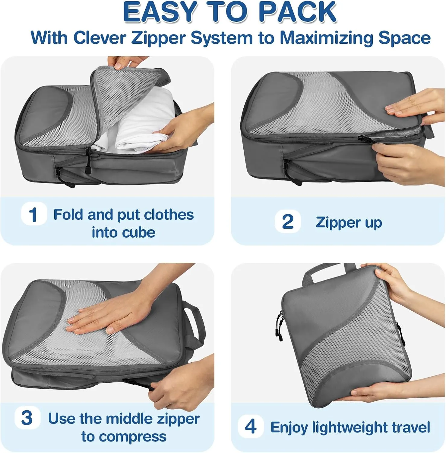 Compression Packing Cubes for Travel 6 Set Premium Luggage Organizers with 3 Travel Hangers, Expandable Ultra-Lightweight Mesh Trip Essentials Bags Durable for Vacations and Backpacking(Black)