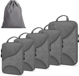 Compression Packing Cubes for Travel 6 Set Premium Luggage Organizers with 3 Travel Hangers, Expandable Ultra-Lightweight Mesh Trip Essentials Bags Durable for Vacations and Backpacking(Black)