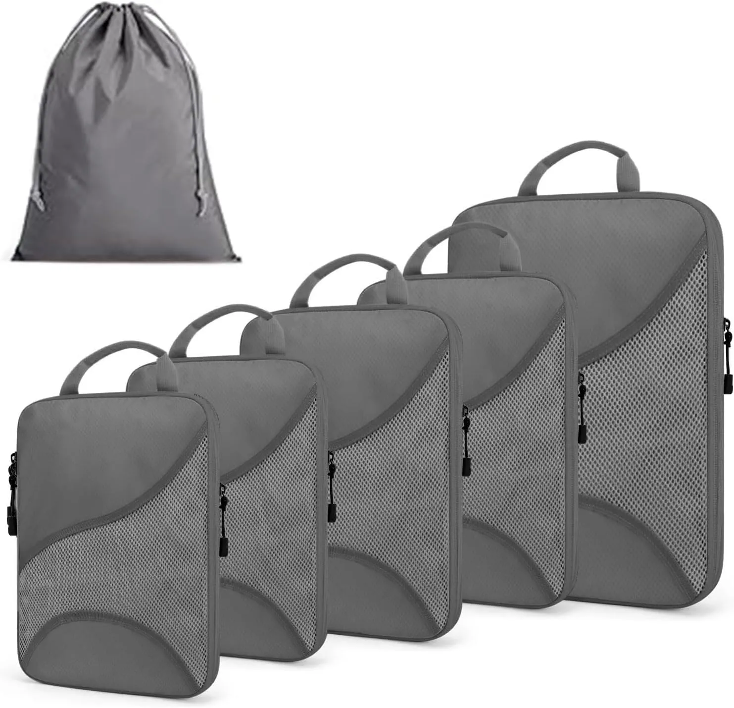 Compression Packing Cubes for Travel 6 Set Premium Luggage Organizers with 3 Travel Hangers, Expandable Ultra-Lightweight Mesh Trip Essentials Bags Durable for Vacations and Backpacking(Black)