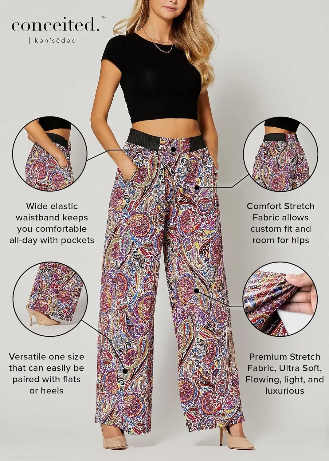 Conceited Palazzo Pants for Women - Casual or Dressy - Essential