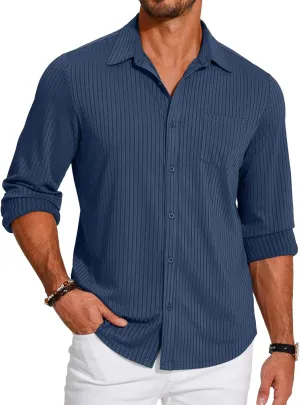 COOFANDY Men's Casual Button Down Shirt Long Sleeve Wrinkle Free Shirts Loose fit Shirt Textured Stretch Shirts with Pocket
