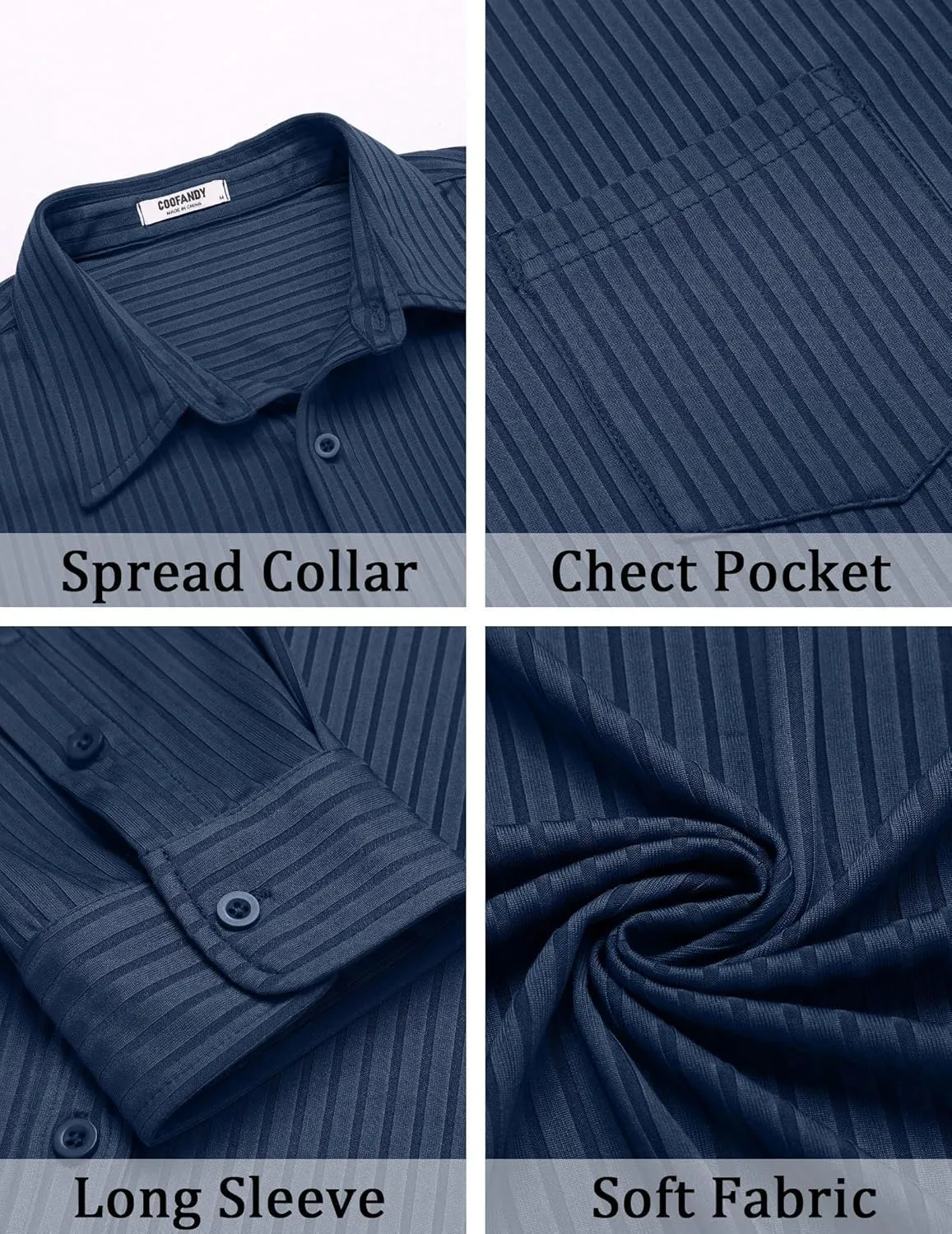 COOFANDY Men's Casual Button Down Shirt Long Sleeve Wrinkle Free Shirts Loose fit Shirt Textured Stretch Shirts with Pocket