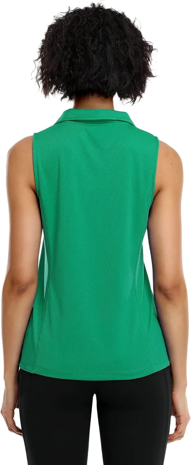 COOrun Women's Golf Polo Shirts Sleeveless Quick Dry Tennis T-Shirts Lightweight V-Neck with Collar Tank Top