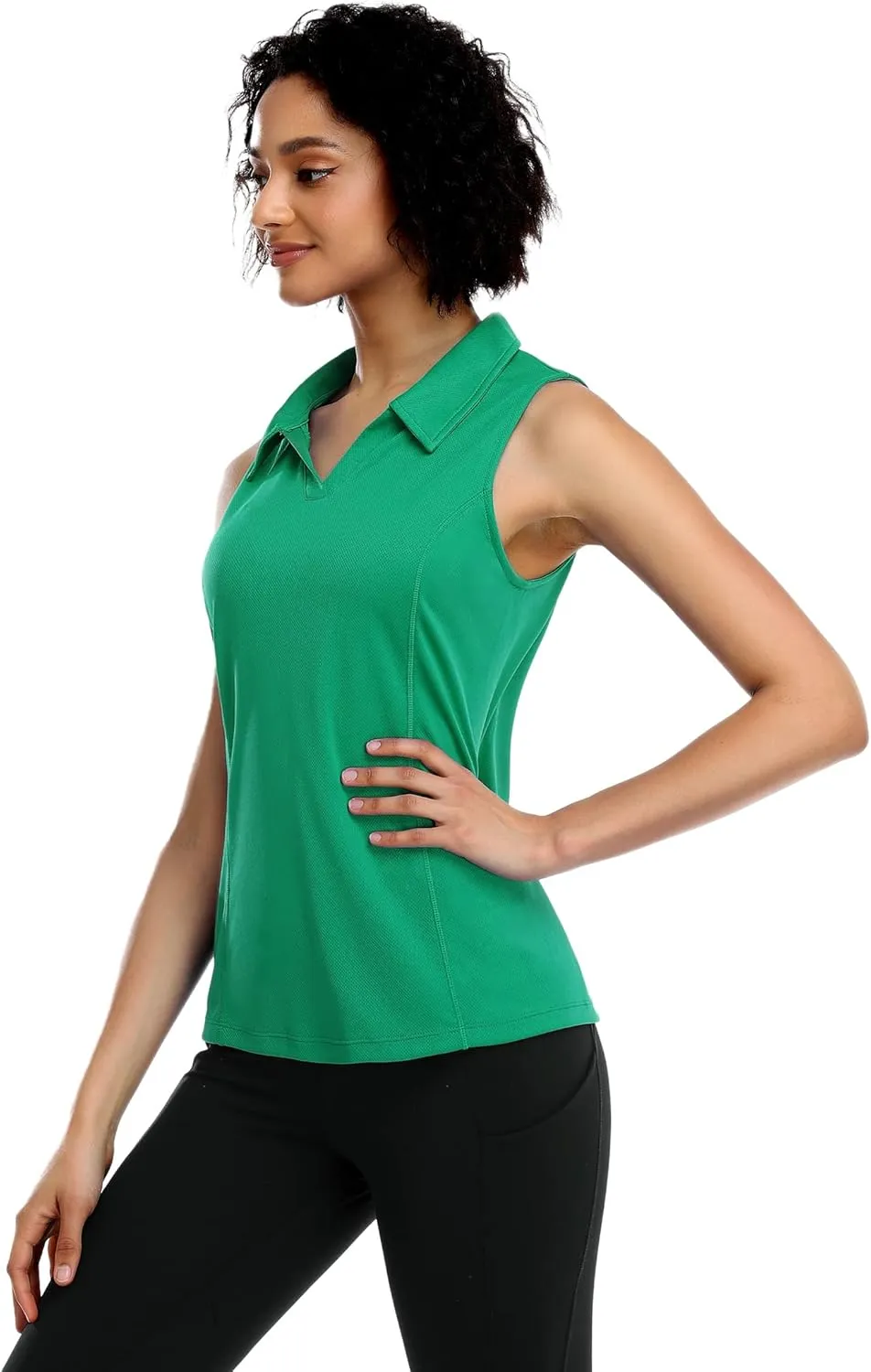 COOrun Women's Golf Polo Shirts Sleeveless Quick Dry Tennis T-Shirts Lightweight V-Neck with Collar Tank Top